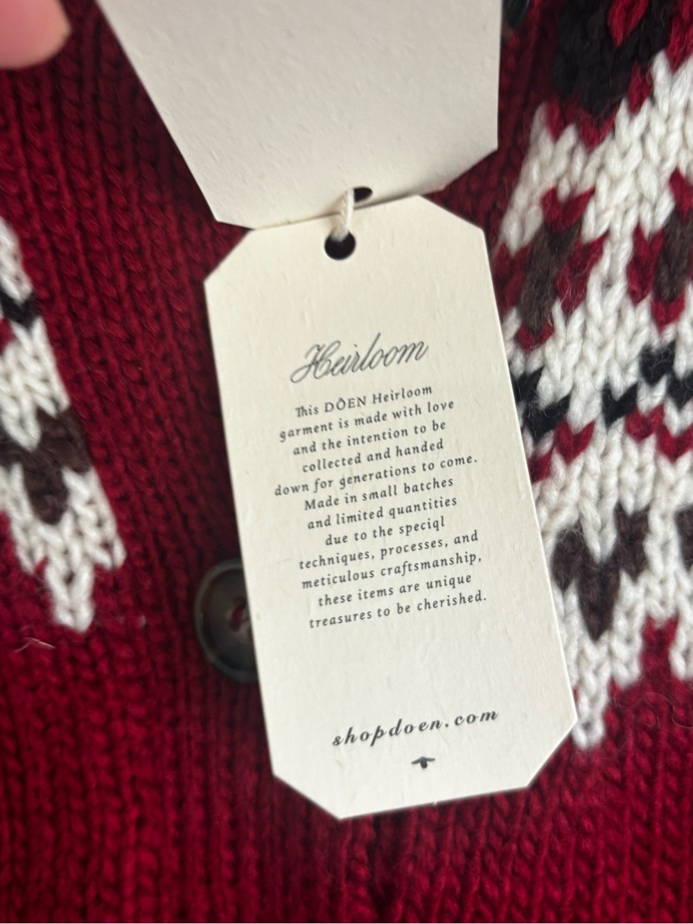 NWT DÔEN Heirloom Clarke Cardigan Burgundy Fair Isle Merino Alpaca M - Picture 4 of 12